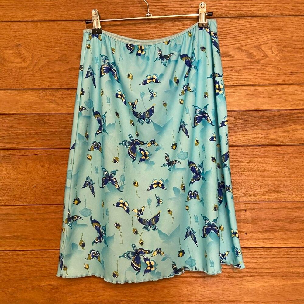 Vintage 90s Y2K butterfly striped reversible lettuce hem skirt Cherokee